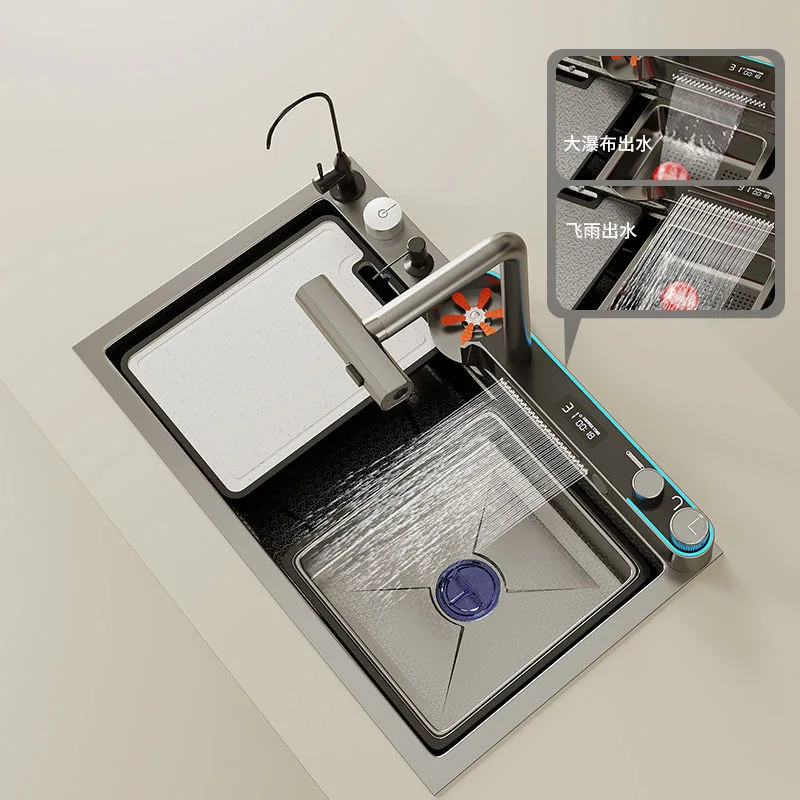 2024 Moden Black Kitchen Sink New Stainless Steel Smart And Large Sink Home Utility sink Multifunctional Faucet