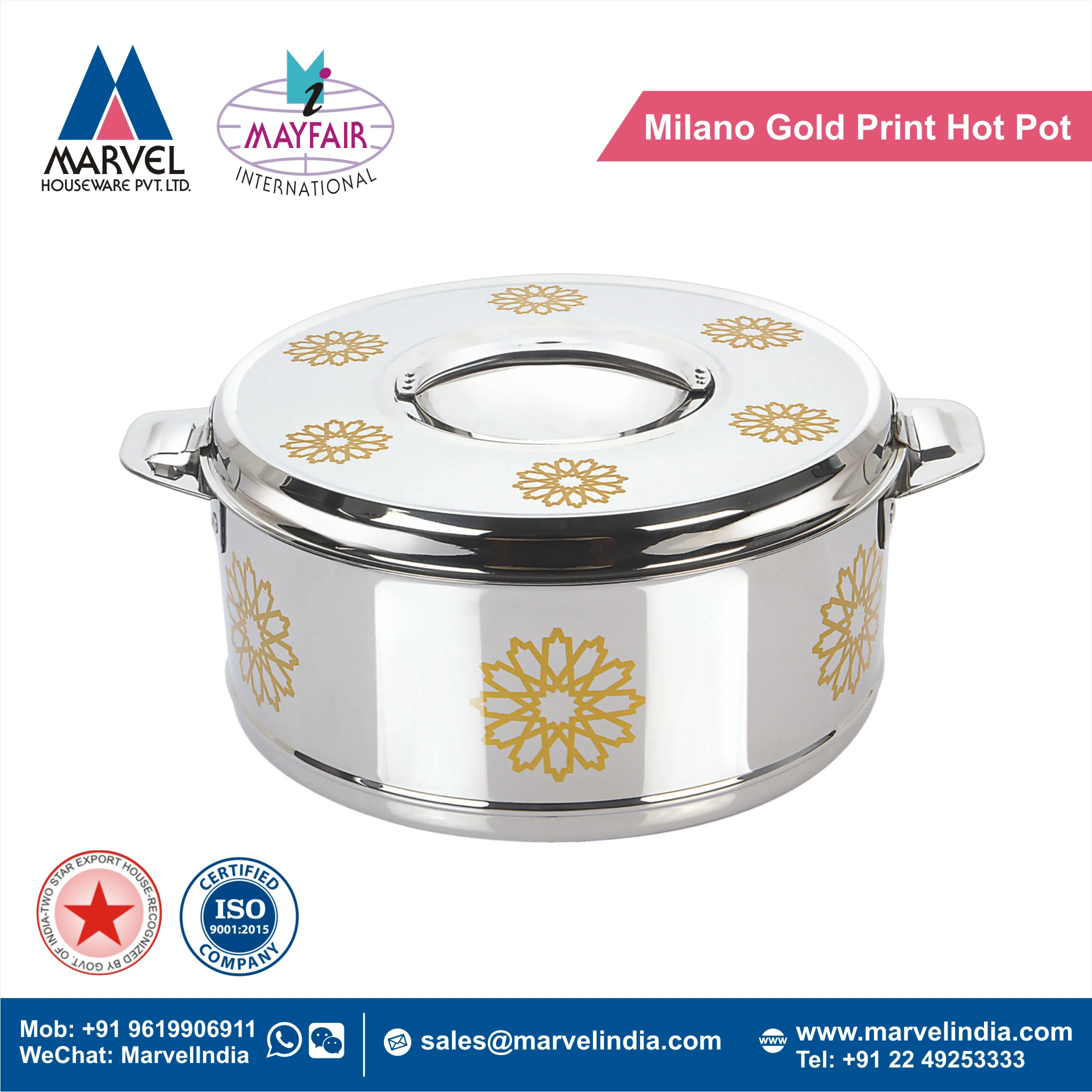 Изолированная кухонная утварь подогреватель пищи из Милана серебристая кастрюля Сделано в Индии