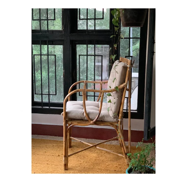Best selling Natural Wicker Chair with a canvas cushion seat and a back rest for outdoor furniture rattan chair Cane & Bamboo