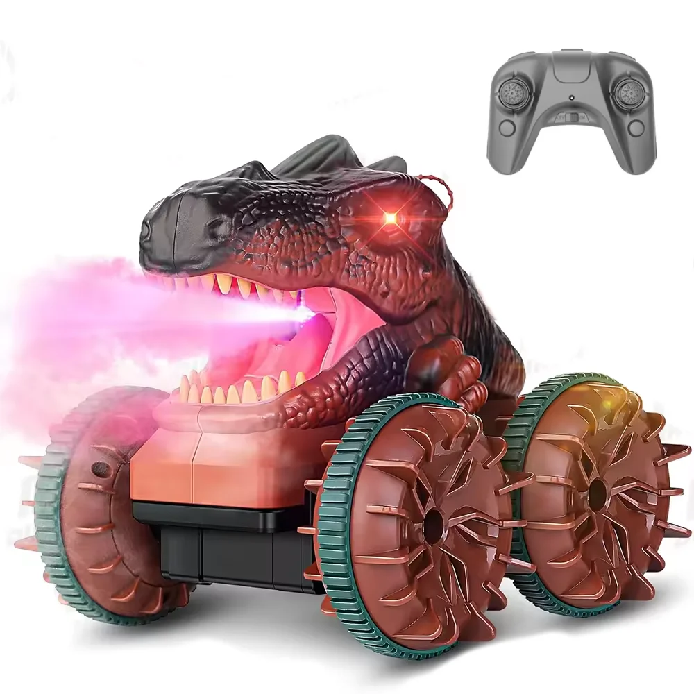 2.4G Amphibious Vehicle Toy Remote Control Car Dinosaur Monster Truck with Light Spray Function Waterproof RC Boat For kids