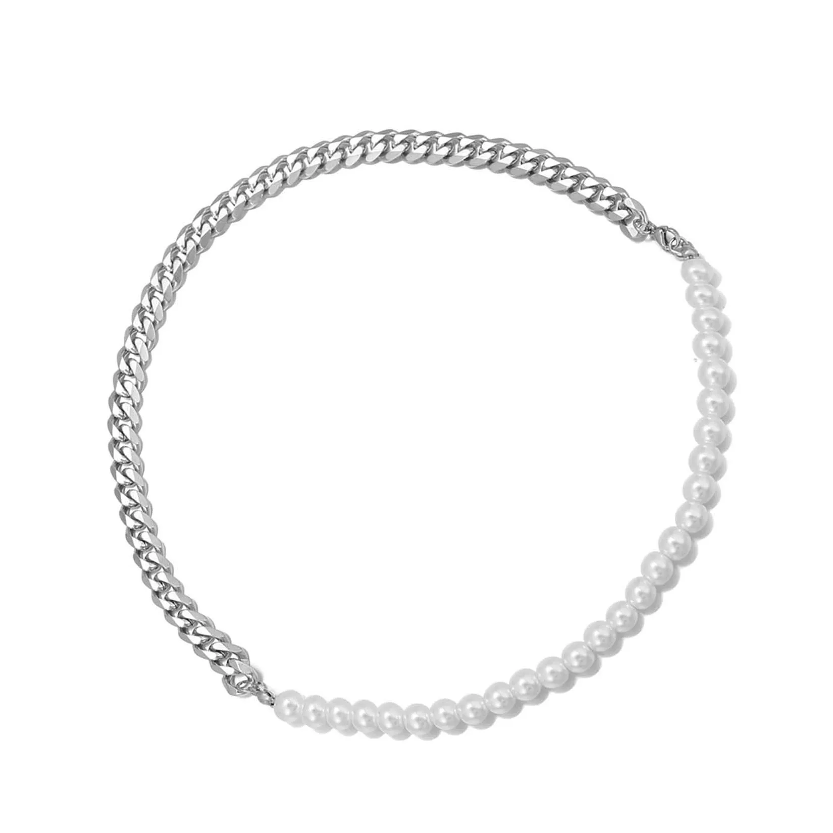 Classic Hip Hop Silver Necklaces Pearls Iced Out Cuban Link 1.4mm VVS Diamond For Men