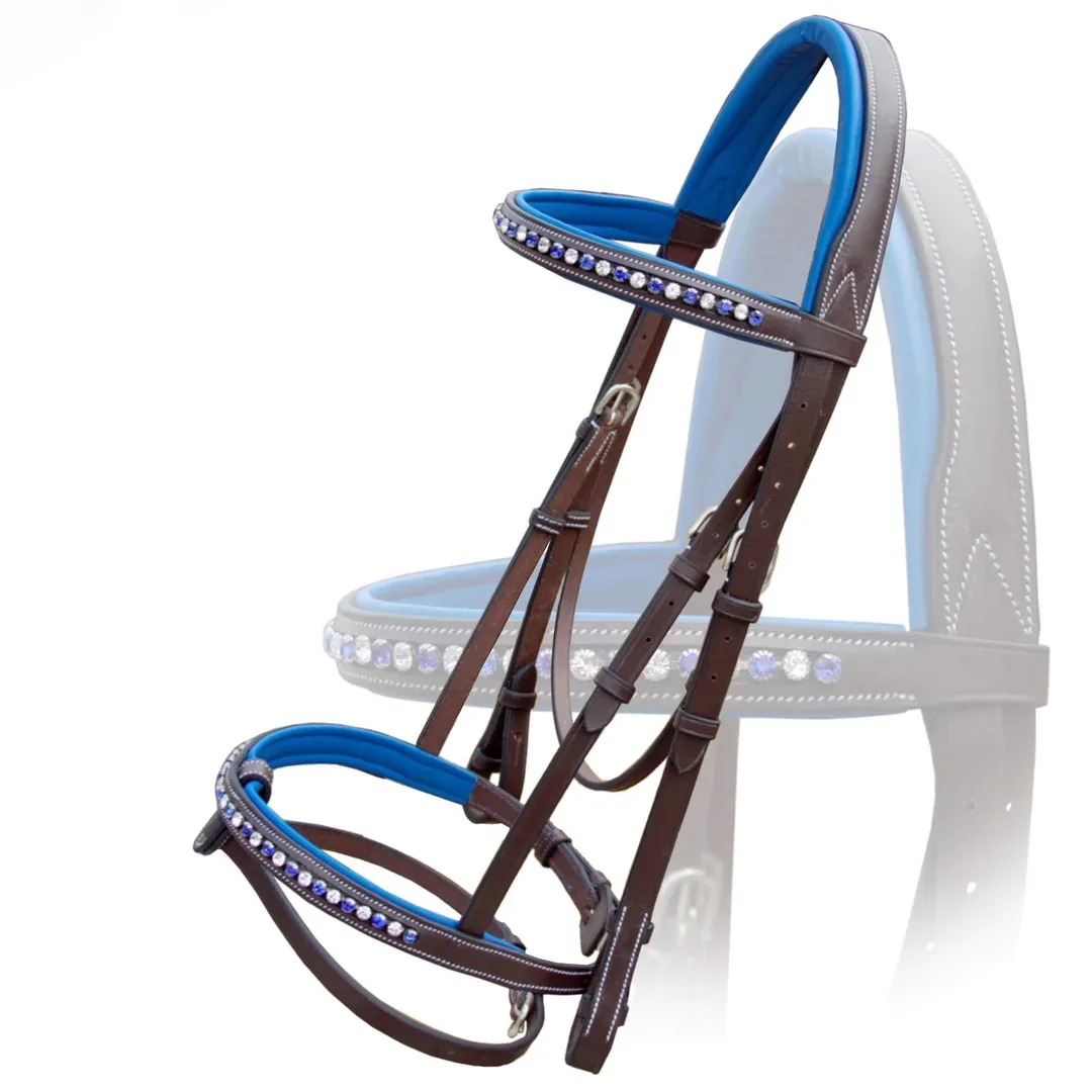 Alternate White & Dark Blue Bling Jumping Bridle in all Sizes High Quality Tanned Leather Farm Race outdoor sports Stable