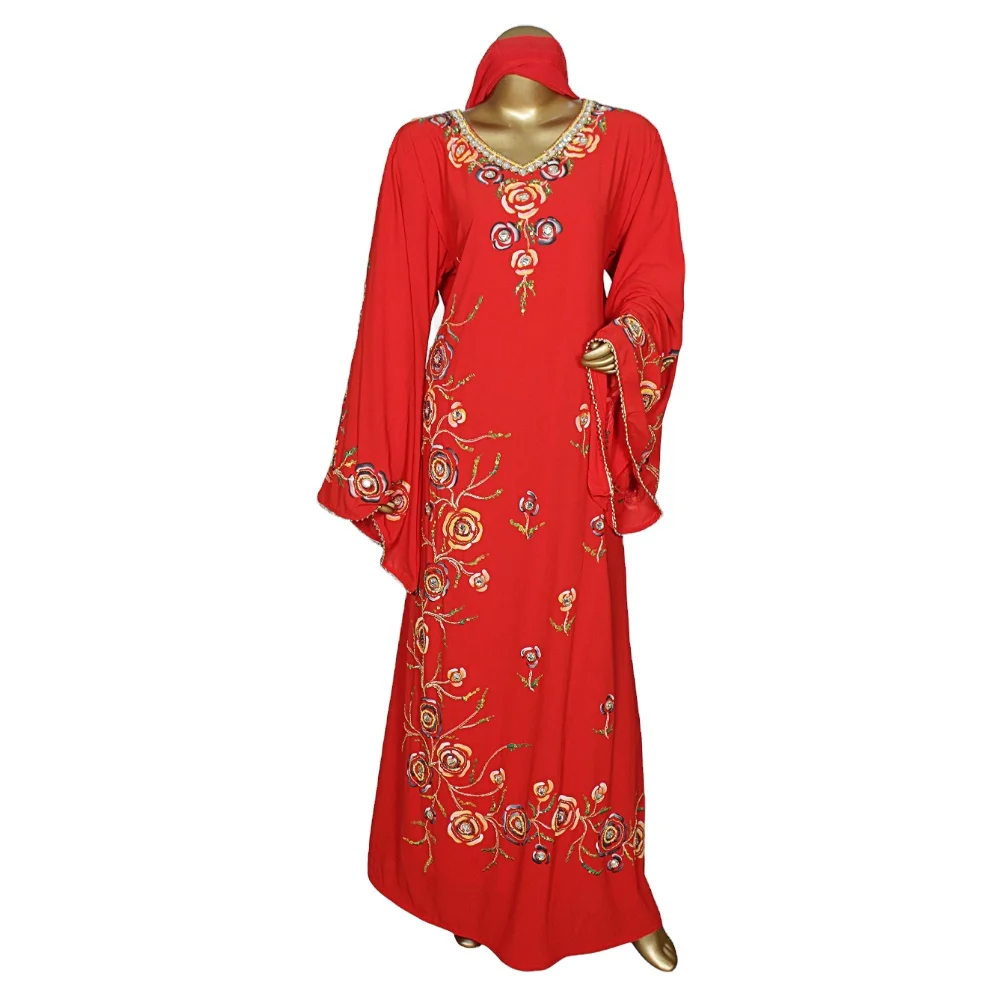 Оптовая продажа низкая цена дубайское мусульманское красное платье кафтан Femme Marocain Abaya Марокканская Исламская одежда для женщин