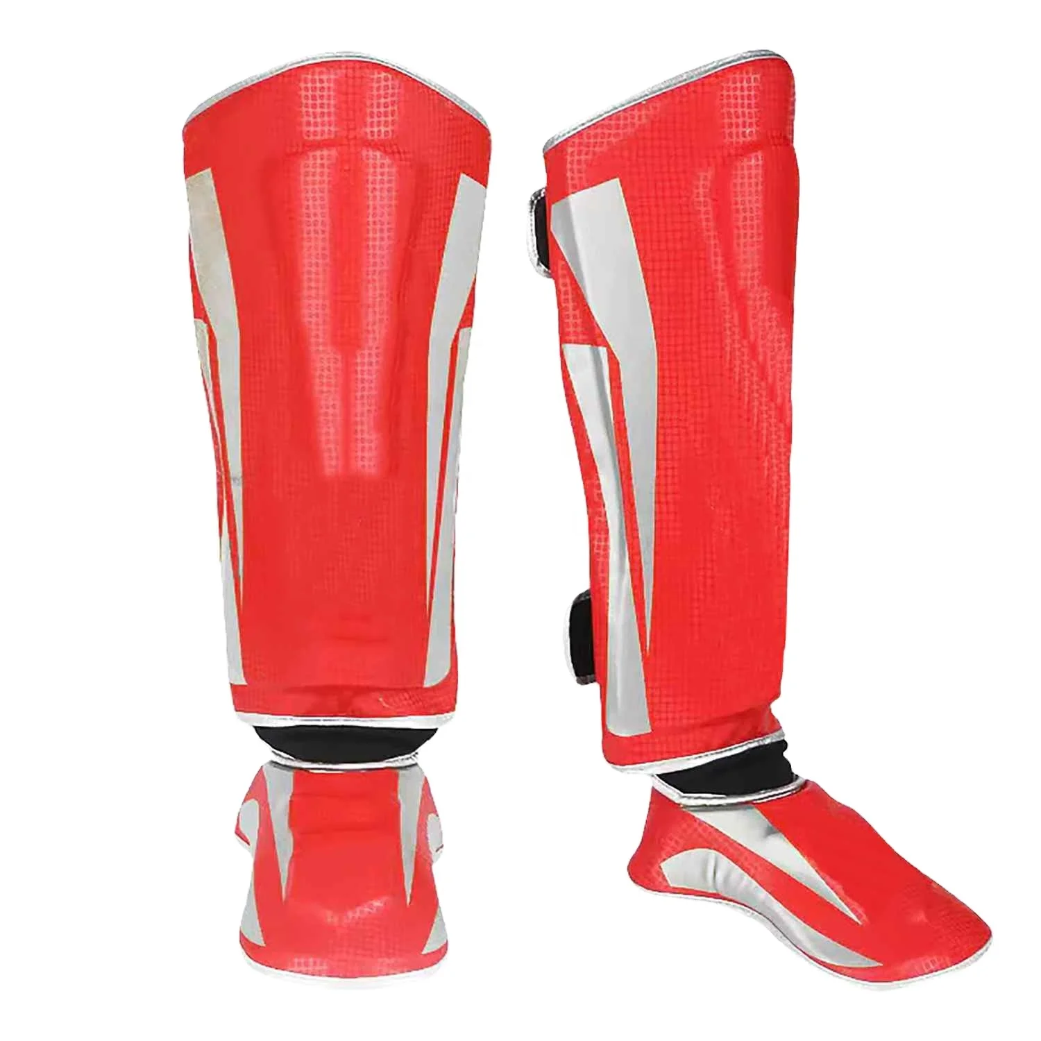 Red Boxing Shin Guards with White Accents, High-Safety