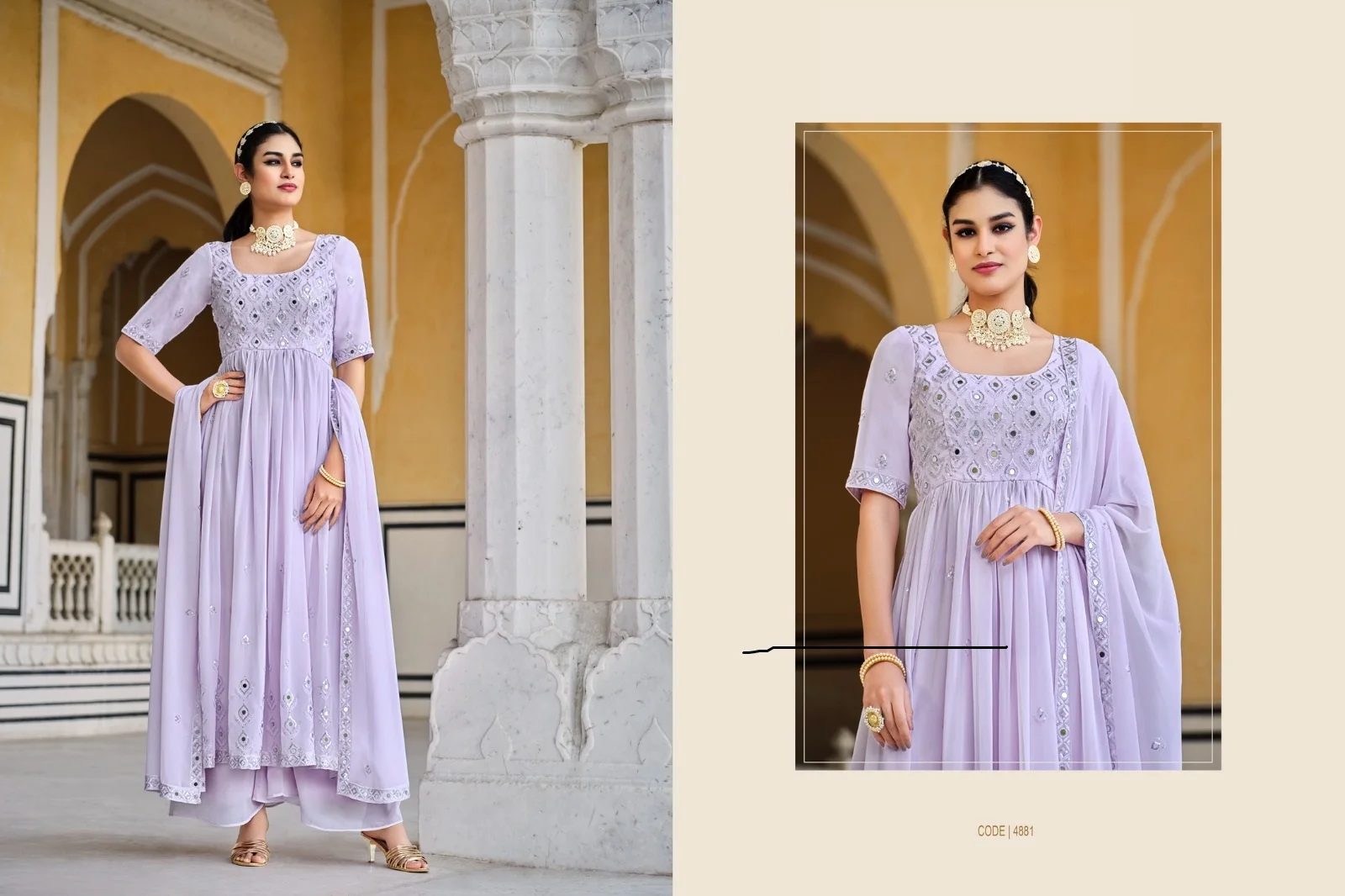 New Latest Designer Exclusive Georgette Embroidered Semi Stitched New Style Sal war Suit Collection for online sale