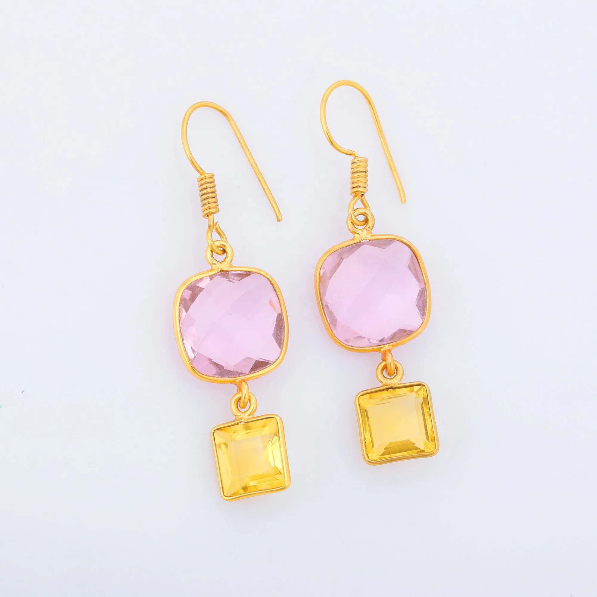 Pink Quartz  and Top Citrine Heggie Earring 925 Sterling Silver Indian Fashion Jewelry For Women And Girls