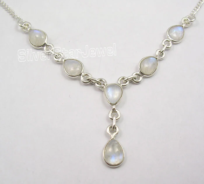 SilverStarJewel 925 Sterling Silver Drop Rainbow Moonstone Beautiful Necklace Indian Jewellers Sterling Silver Necklaces Uk