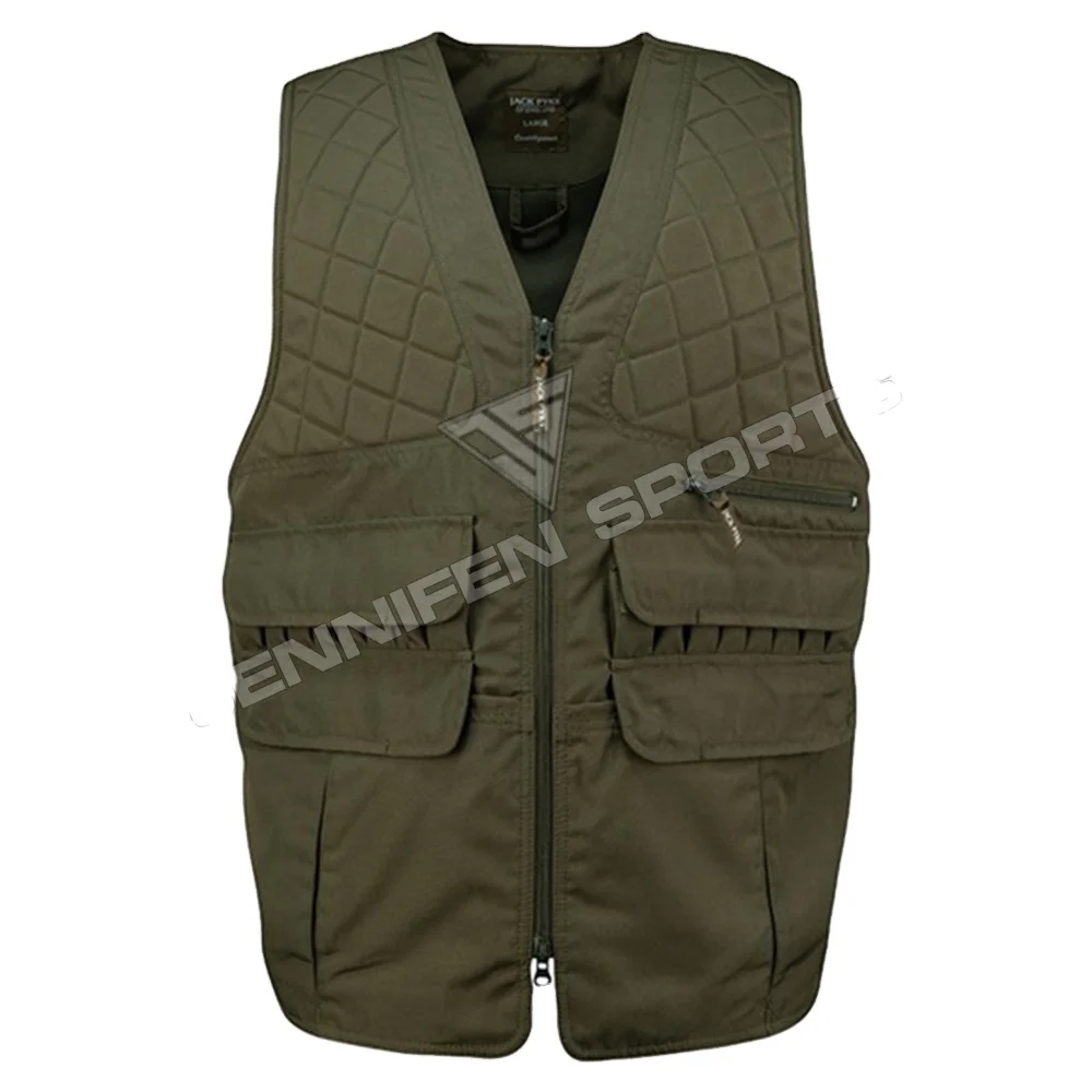 Custom High Quality Hunting Vest Shell Material 100% Cotton Canvas Fabric Zipper Closing Front Pockets With Cartridge Bands