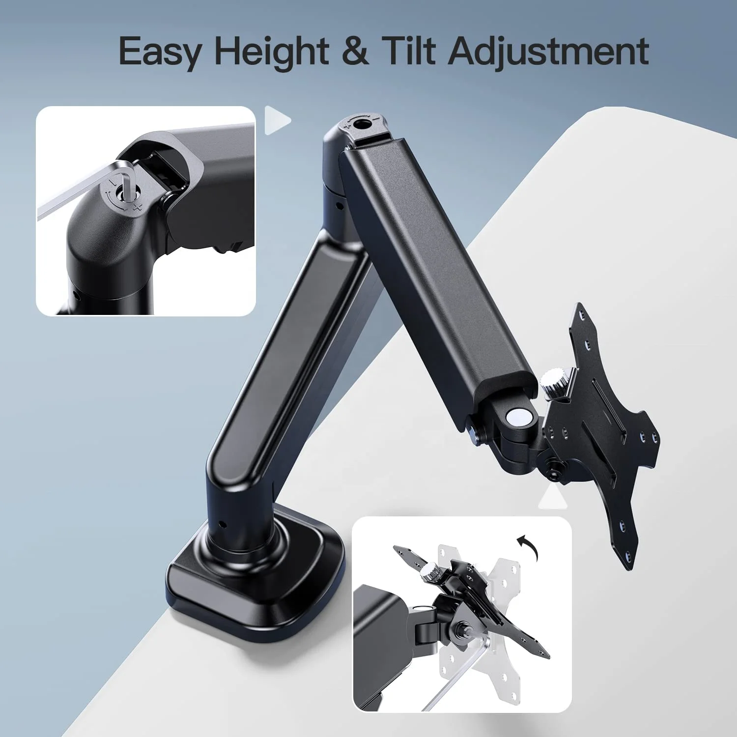 MG Single Monitor Mount Articulating Gas Spring Monitor Arm Adjustable Monitor Stand Vesa Mount with Clamp and Grommet Base