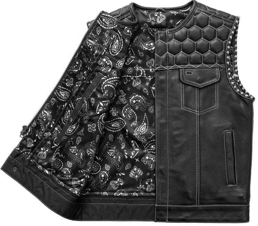Diamond Naked Cowhide Leather Club Style Men  Leather Biker Vest Motorcycle Motor Bike Vest Cowboy Vest