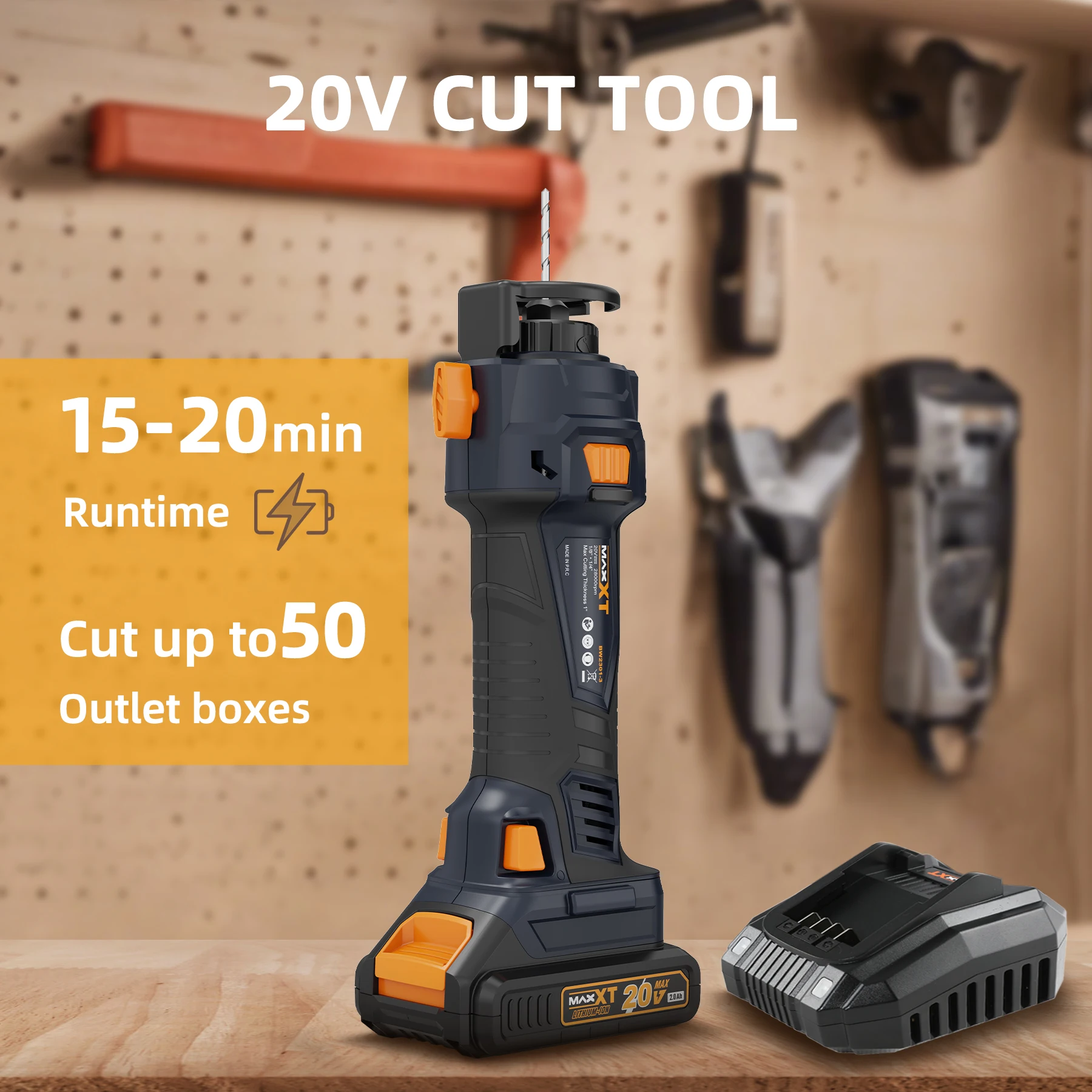 20V Portable Cutout Tool for Wood Plastic with LED Light and Rotary Saw