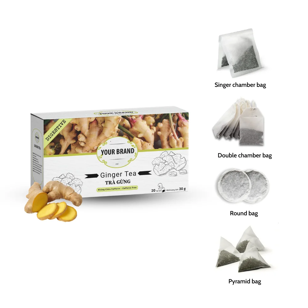 Free Sample Custom Print Ginger Tea Bag Paper Organic Herbal Teas And Blends Double Chamber Bags Tea Packing Bag Natural