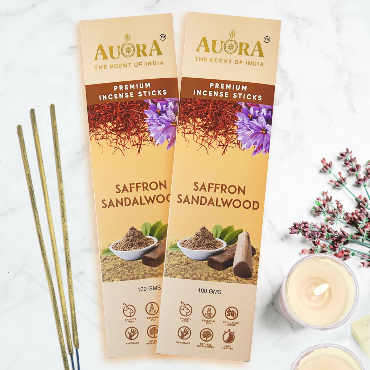 Natural Indian Incense Sticks Premium Masala Agarbatti Saffron Sandalwood Charcoal Free Vegan Long Lasting Private Label Smooth