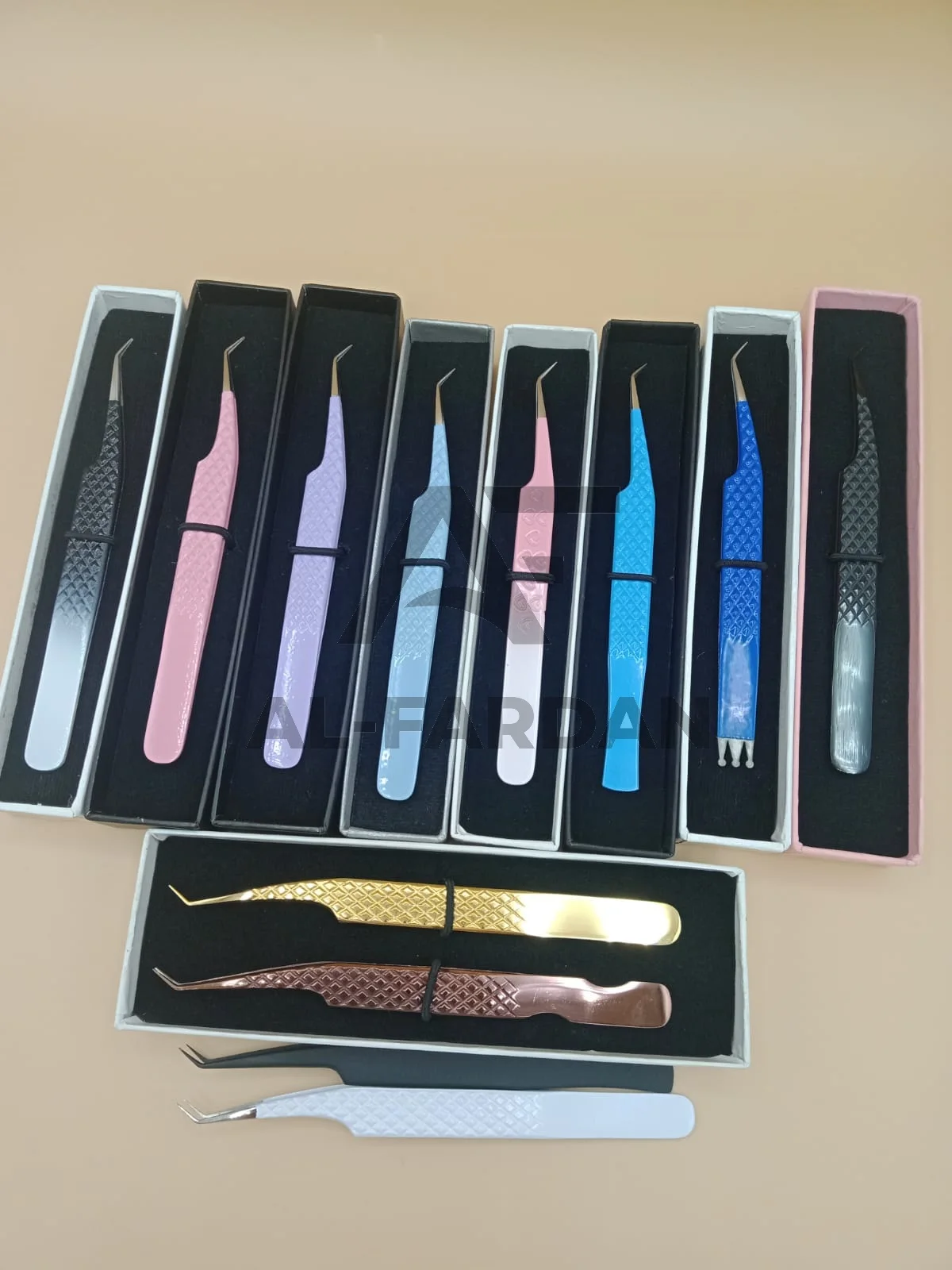 Eyelash Extension Tweezers 45 Degree Regular Shape Custom Color Coated Diamond Grip Solid Stainless Steel Volume Lash Tweezer