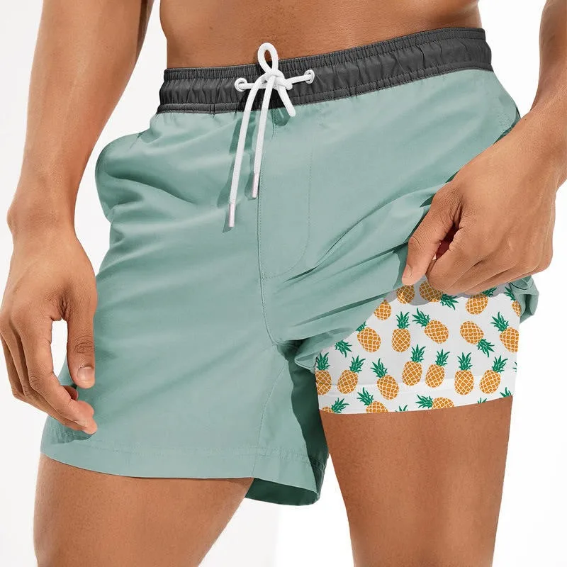 custom 5 inch inseam 2 in 1 shorts boardshorts 4 way stretch 2 in1 running beach shorts for men