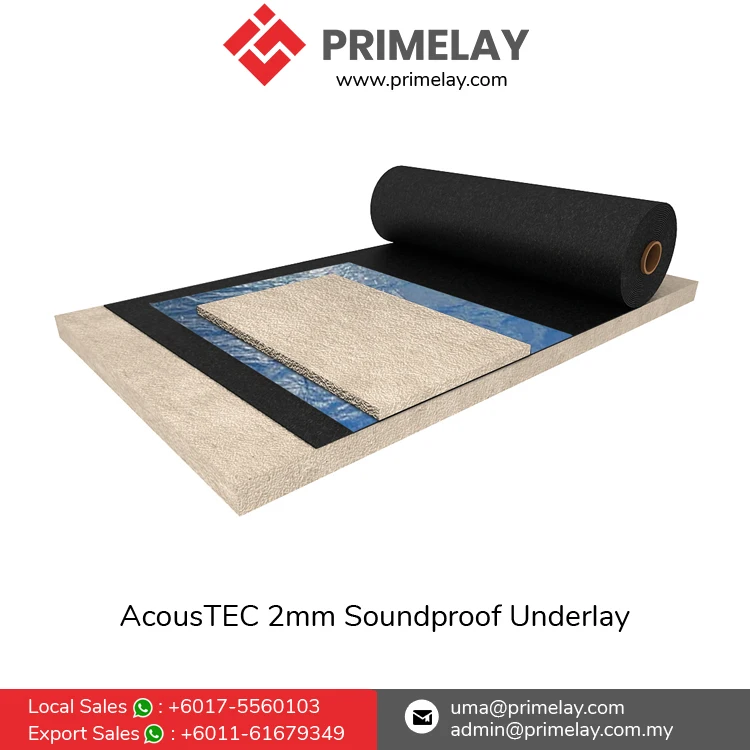 High Quality AcousTEC 2mm Carpet Underlay Roll Soundproof Rubber for Hardwood Flooring Engineered Wood Flooring