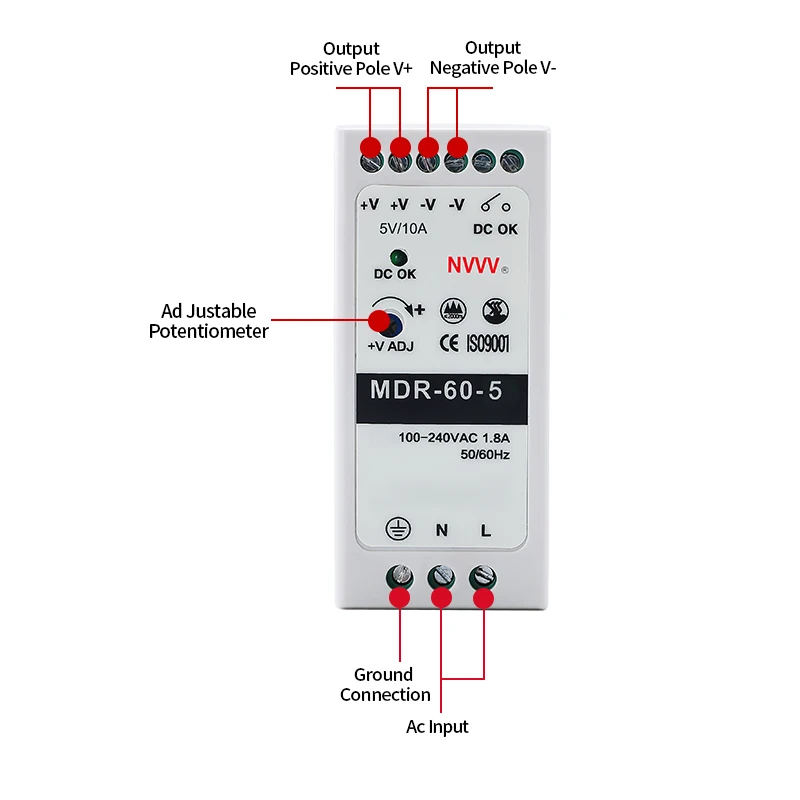 MDR 60W Switching power supply MDR series AC to DC Power 60W 5V  SMPS din rail MDR-60-5