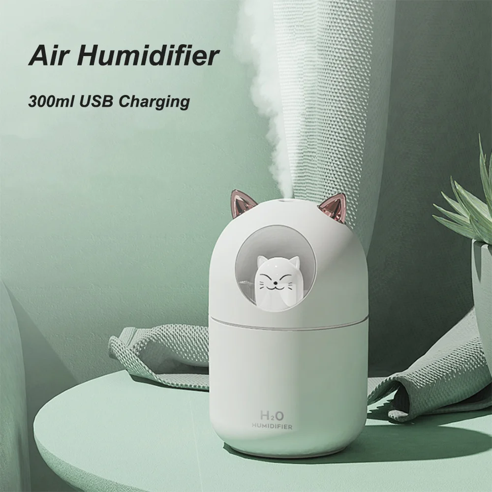 Mini Cute Portable 300ml Electric Air Humidifier Aroma Oil Diffuser USB Cool Mist Sprayer with Colorful Night Light for Home Car