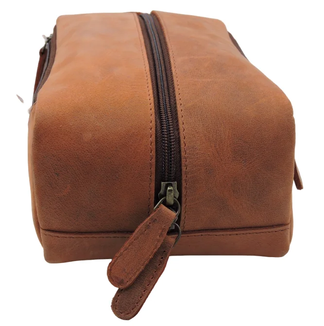 Customised Genuine Leather Travel Shaving Makeup Bag Dopt Kit Organizer Distressed Tan Toiletry Kit Bag