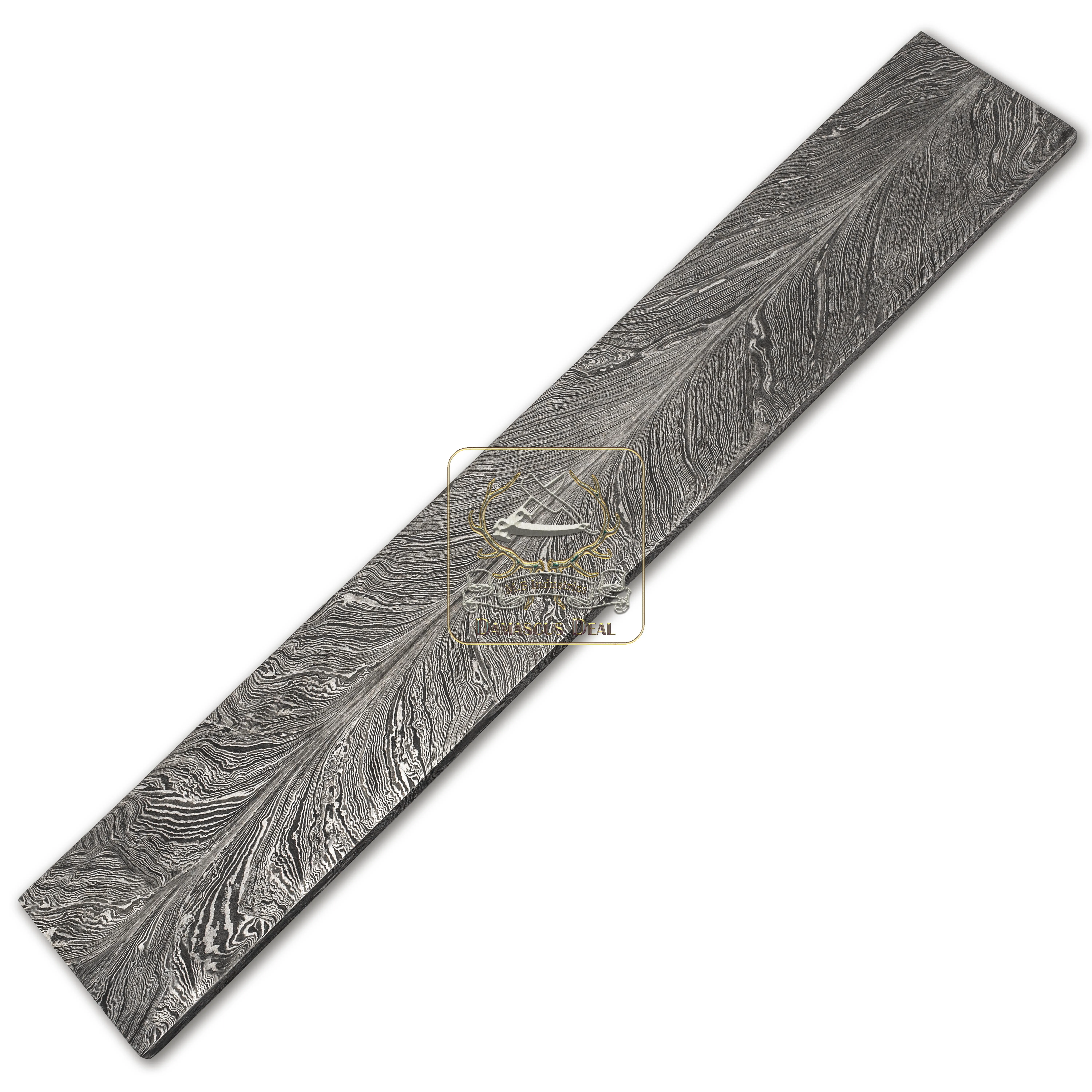 Damascus Steel Billet Feather Pattern DD-Feather-119 for Knife Making Hand Forged Carbon Steel Hardness 58-62 HRC Billet