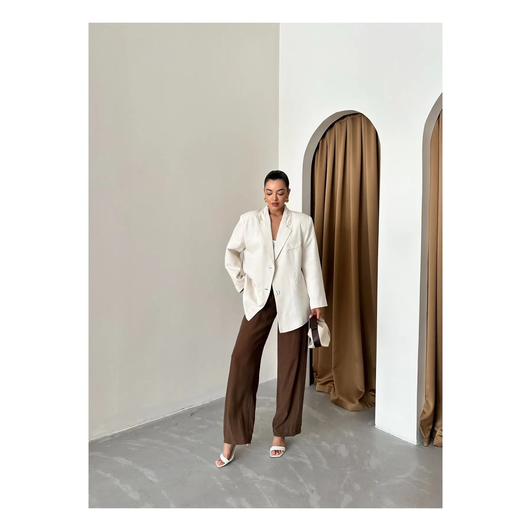 Ecru Premium Cotton Linen Blazer Jacket