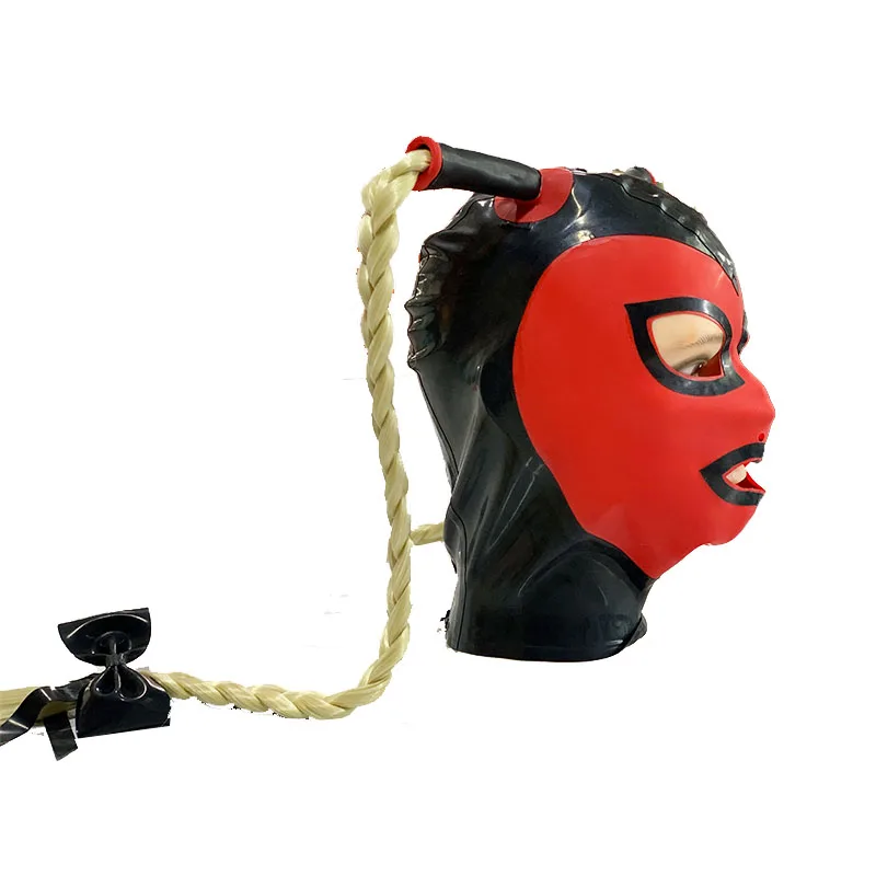 Hot Latex realistic Cosplay Cockscomb Hood Mask Rubber Fetish Customized  size OEM ODM headwear Latex doll face Cheap Price