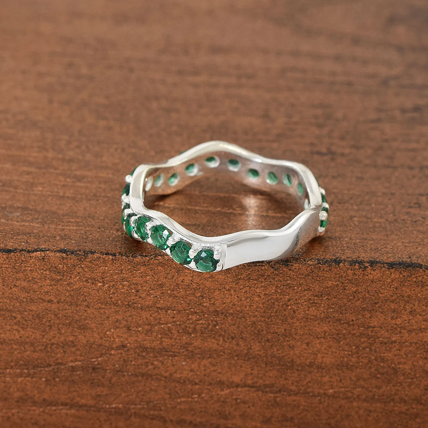 Branded Eternity Band 925 Sterling Silver Ring Gemstone Chrome Diopside Gemstone Micro Paved  Ring Fine Jewelry For Women