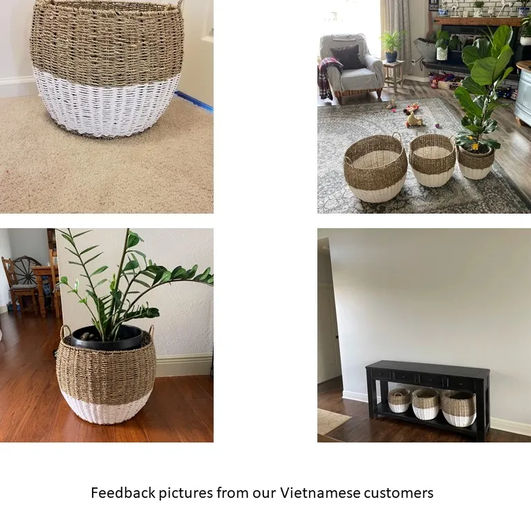 Latest Collection Wicker Seagrass Woven Baskets Vietnam Manufacturing Round Rattan Storage Laundry Hamper Baskets Liners