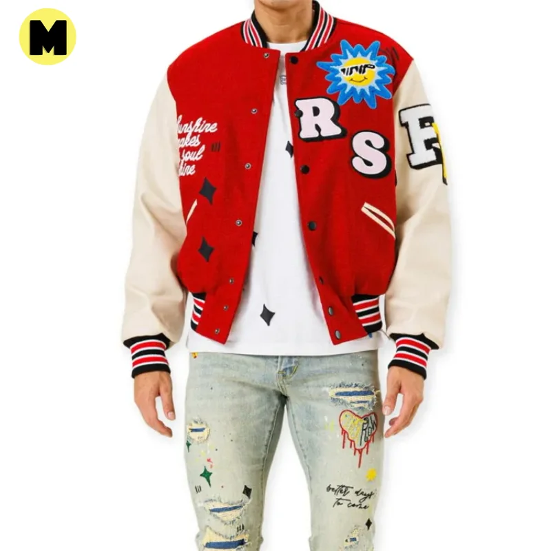 Premium Custom Logo Chenille Patches Winter New Design 100% Wool Button Up Lettermen Varsity Jacket for Men