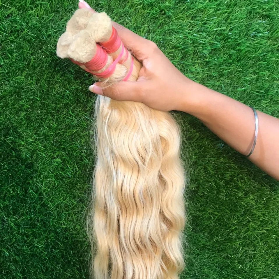 Oriental Hairs Factory Direct Blonde Bulk Hair Closure Indian Raw Human Hair with Soft Wave Style Bleached Temple Style