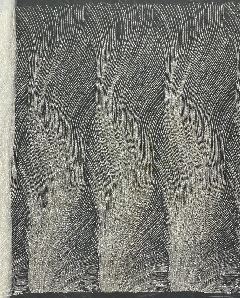 Luxury Heavy Bead Embroidery Lace Fabric Custom Packaging for Bridal Dresses and Weddings Woven and Dyed Embroidered Pattern