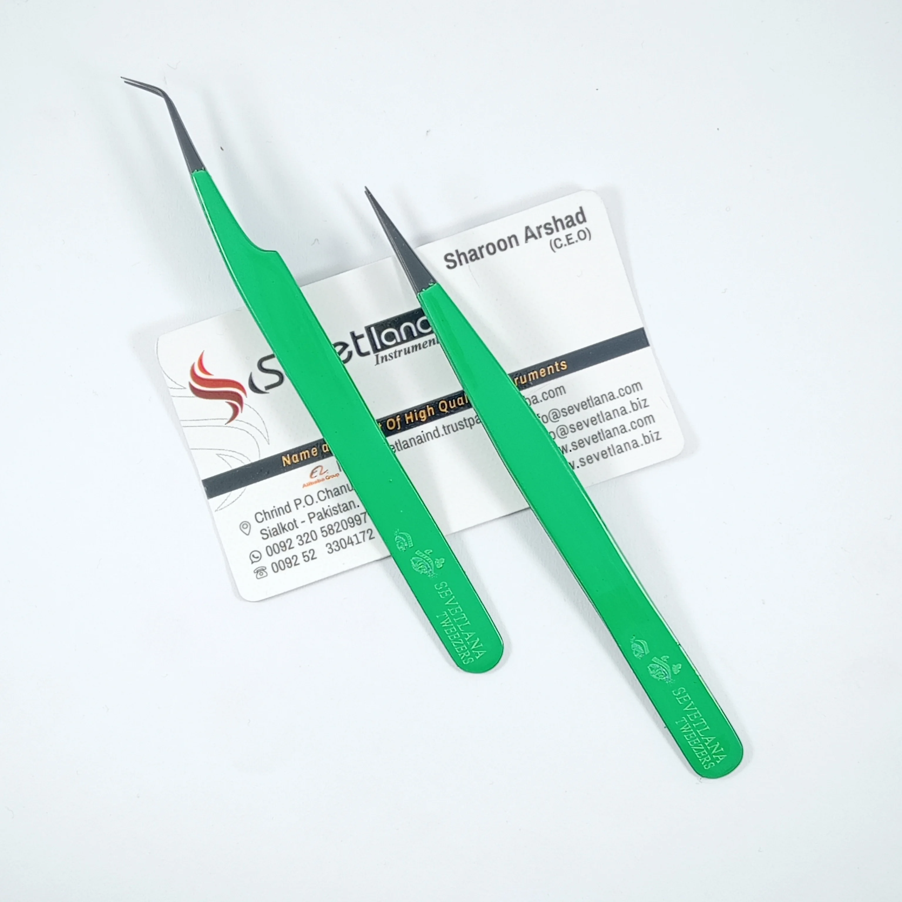 2 Pieces Print Logo Fiber Tip and Smooth Tip Volume Eyelash Tweezers Set 2 Pcs  Tweezers Custom Private Label Lash Tweezers