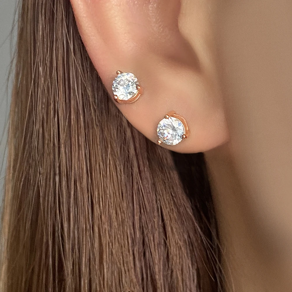 Foxi rose gold plated wholesale jewelry earring 6mm cubic zirconia round stud earrings