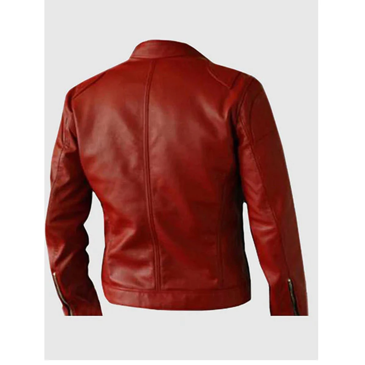 Gents burgundy color leather jacket for men with collarless softshell beautiful finishing jackets