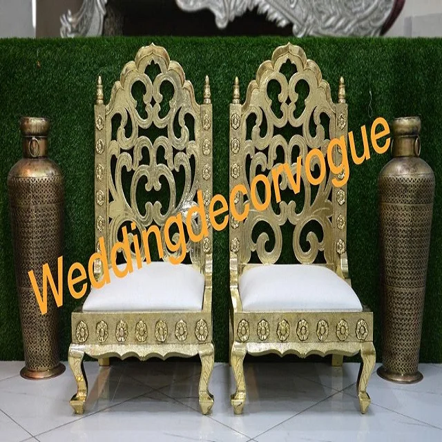 Rental Wedding Party European Modern Style High Back Gold Wedding Royal King And Queen Chairs Throne