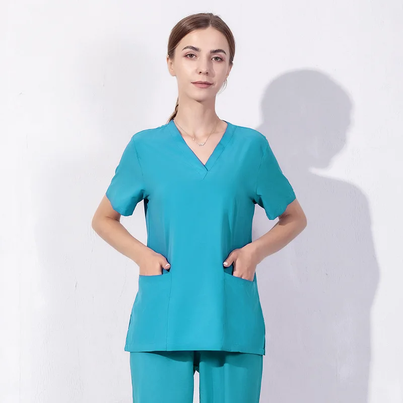 Nurse Uniforms Scrub Sets Neck Scrub Top Nursing Uniforms For Women Customized Label Woven Logo Hospital Uniforms
