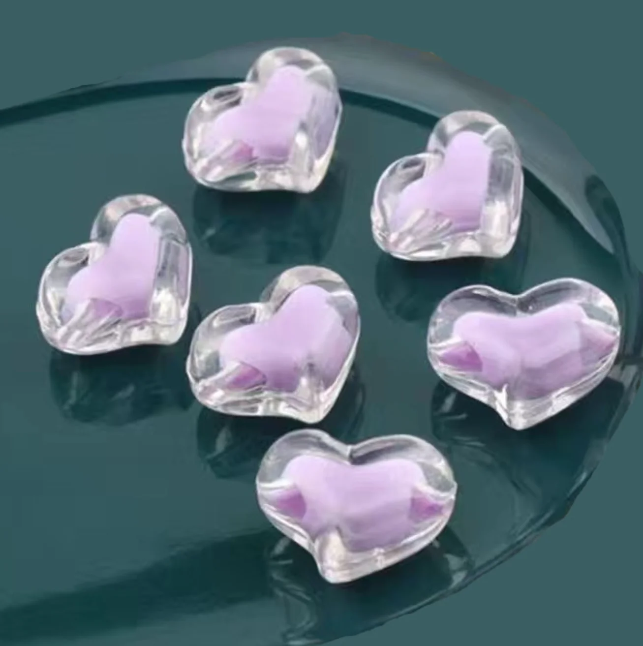 20MM  215pcs  transparency  Acrylic heart Beads hole frog spawn  Chunky Loose Spacer Beads Inner Colored Round Beads Jewelry Mak