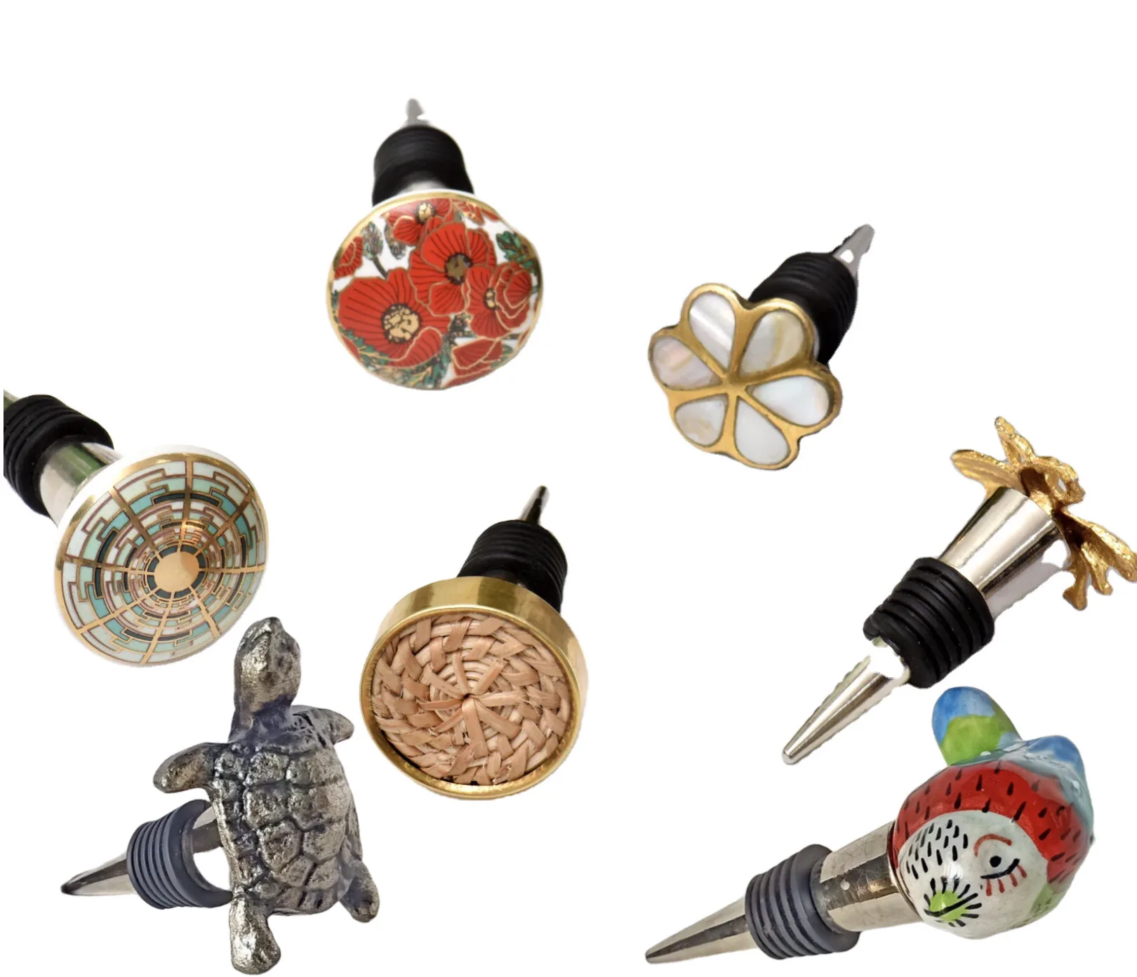 Hand painted Colour Full Ceramic Bird Knobs cast iron brass Antique bottle Stopper Gift Items