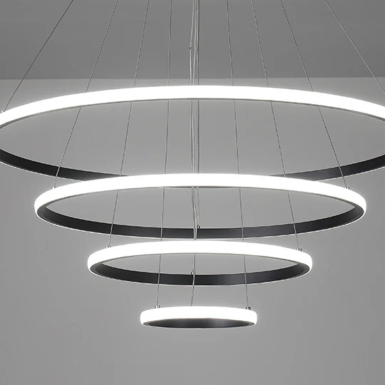 lustre Led Adjustable 3 4 5 Circle Crystal Modern Ceiling Lighting Fixture 3 Color Dimmable Pendant Chandelier for Dining Room