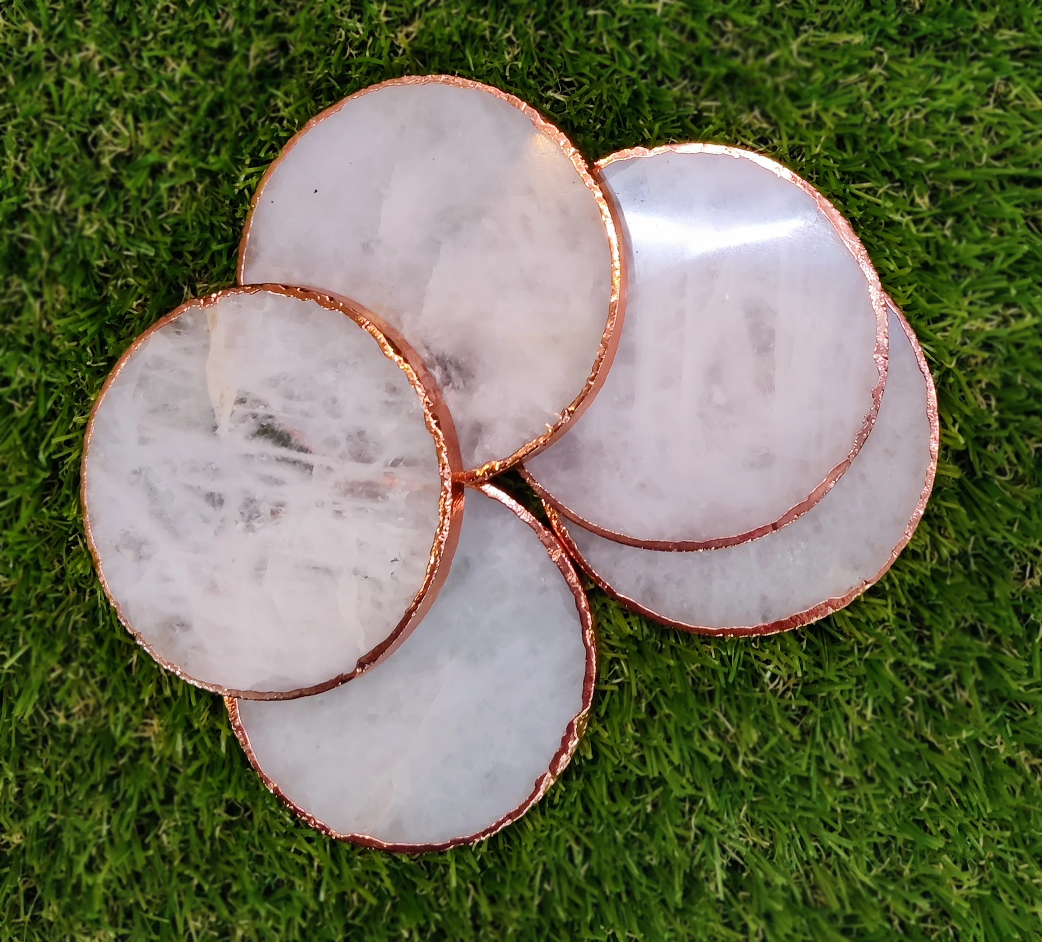 Home Decor Natural Crystal Stone Quartz Slice Amethyst Natural Agate Slice Holder Agate Slices Coaster with Gold Plated Set of 4