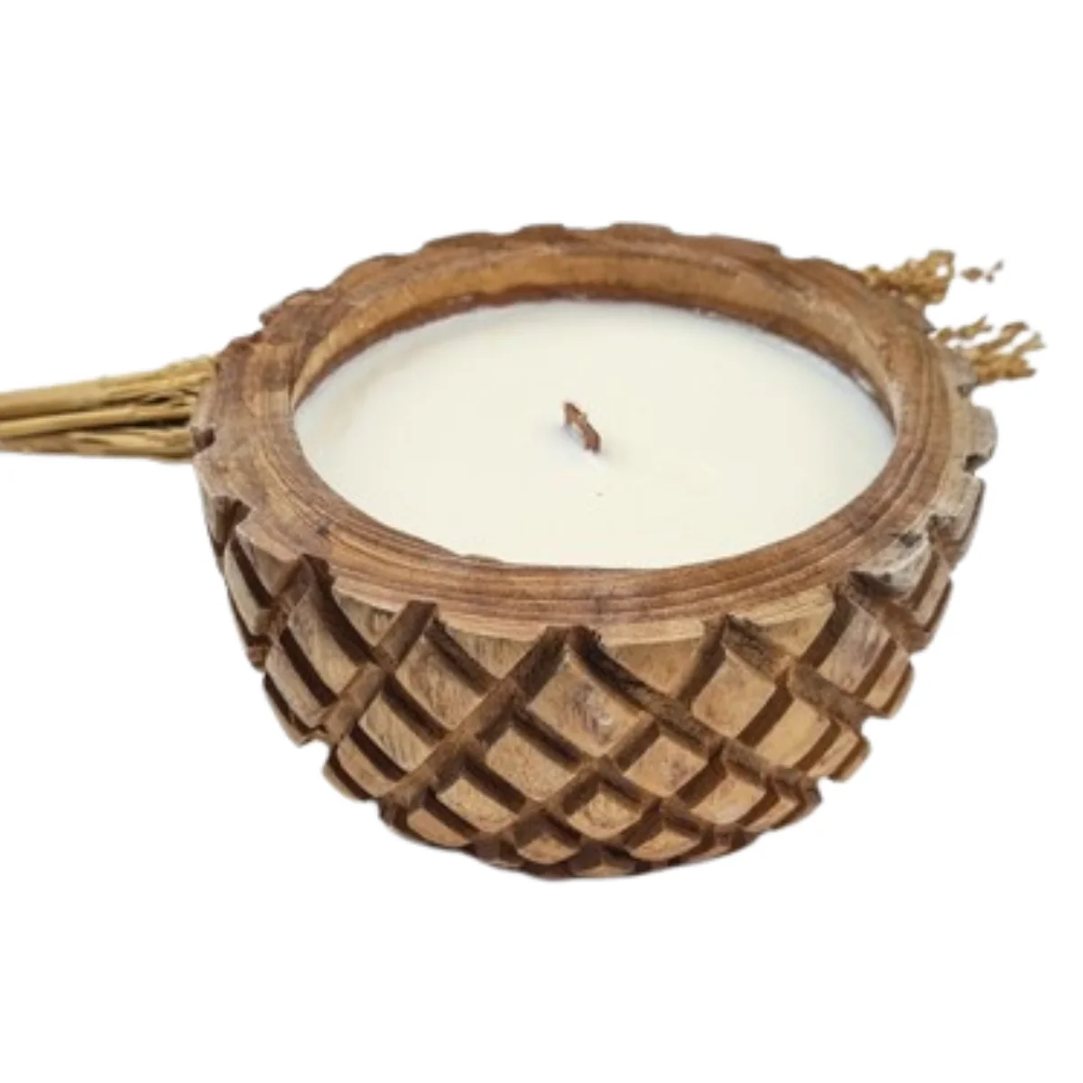 Wholesaler DIY acorn candle jar  wooden dough bowl hand-poured rose scented candles  with wooden wicks  from Vietnam