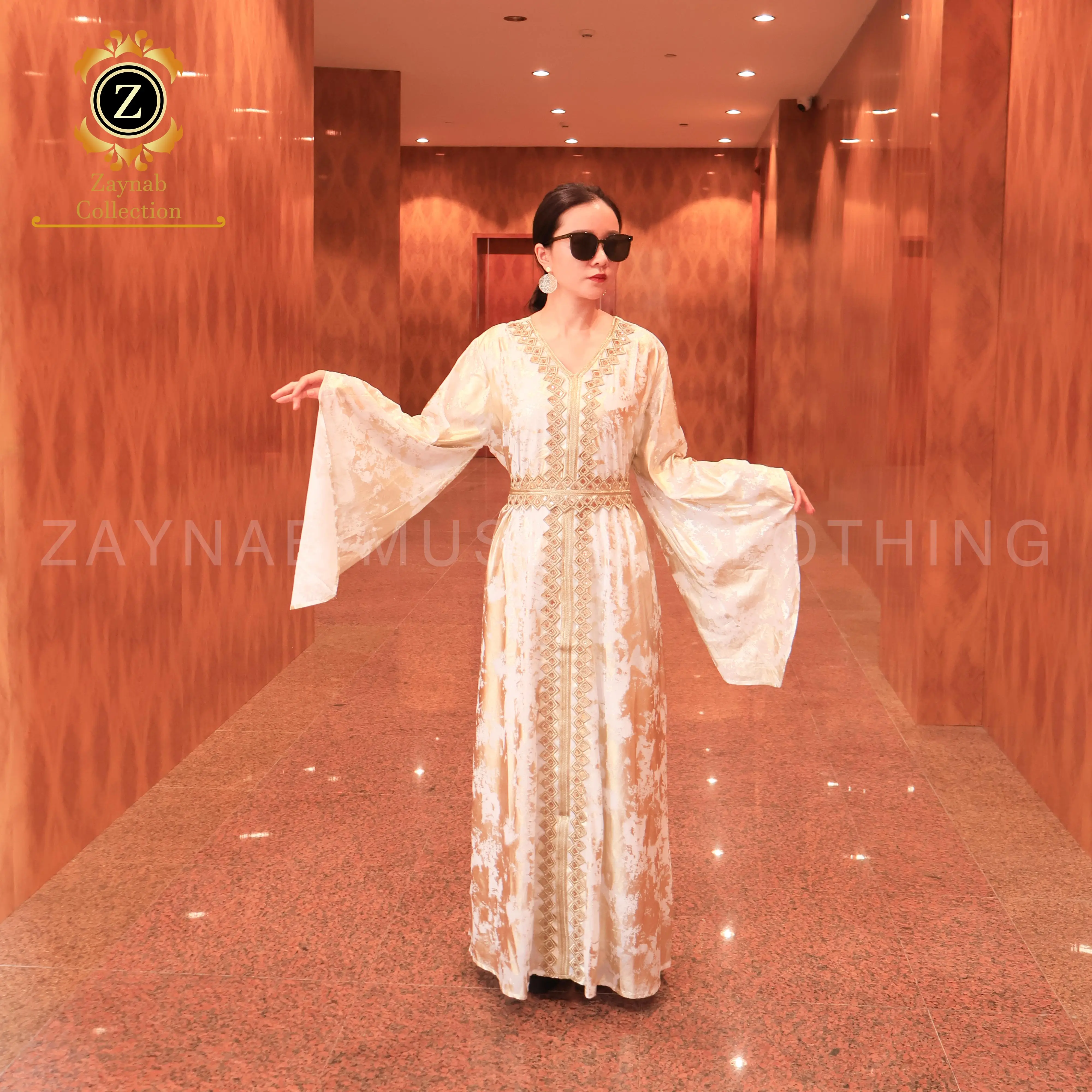 Zaynab Evening Dress Abaya Muslim Dresses Dubai Robe Gold Embroidered Velvet  Abaya Eid Dubai Evening Dress Abaya