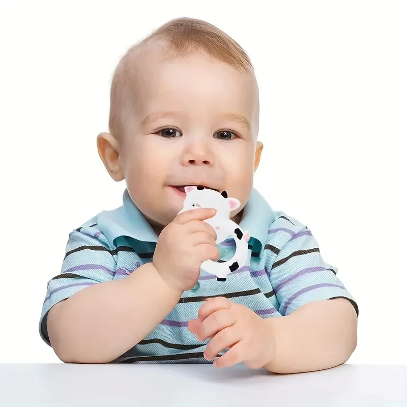 Silicone Baby Teether Toy  Baby Cute Cow Teether Teething Toy For Infant Boys Girls