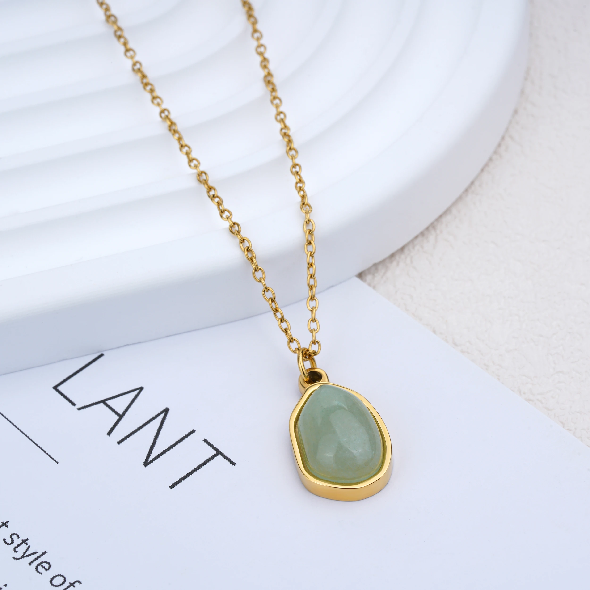 3 Colors Irregular Natural Gemstone Necklace Gold Plated Stainless Steel Rose Quartz Necklace