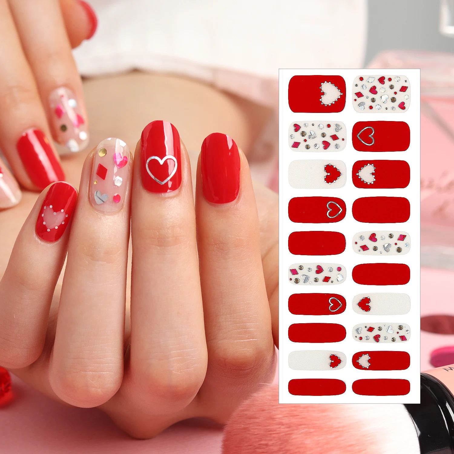 ShineB Gel Nail Strips #45833 Hot Love Gel nail stickers Red Blue Color Hologram Jewel easy self nail art made in korea oem odm