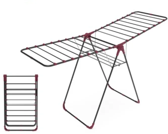 Clothes Drying Rack Folding Clothes Rail 3 Tier Stainless Steel Laundry Garment Dryer Stand with Two Side Wings