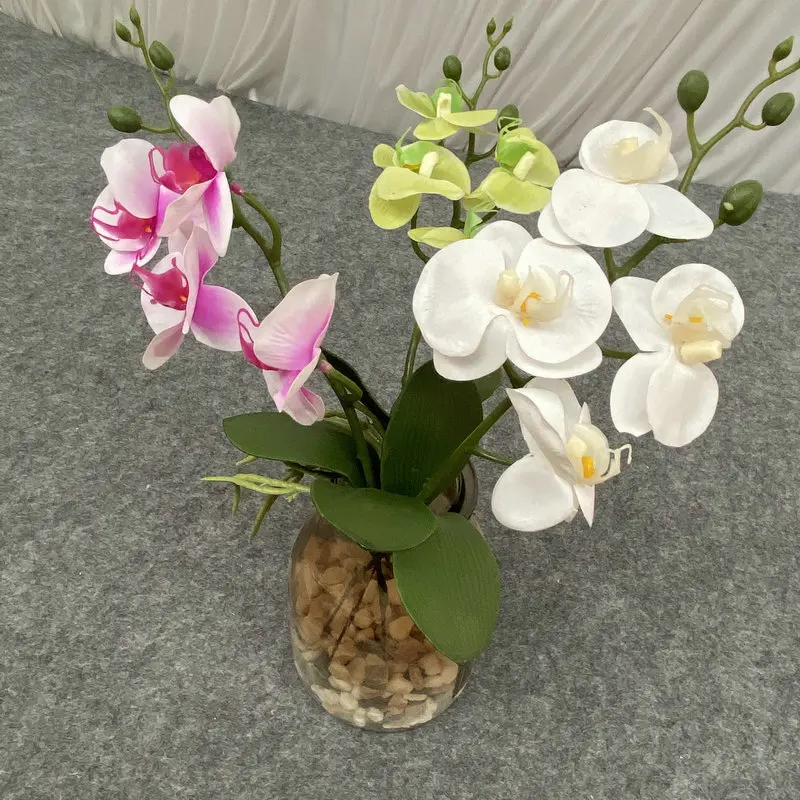 Wholesale real touch 3D printing artificial orchid flower for wedding decor 4 heads decoration flower phalaenopsis