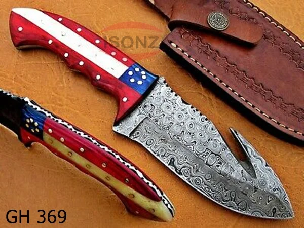 Hunting  Knife  Damascus Steel Blade Pakka Wood Blue Handle