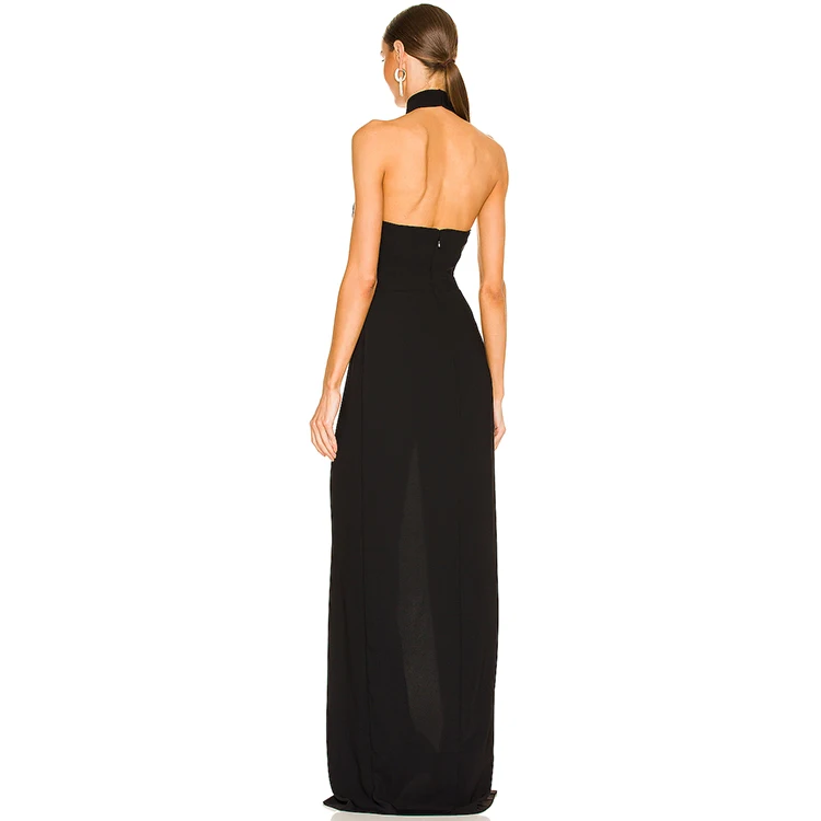 New Design Elegant Sleeveless Halterneck Ladies Gown Wear Party Dress