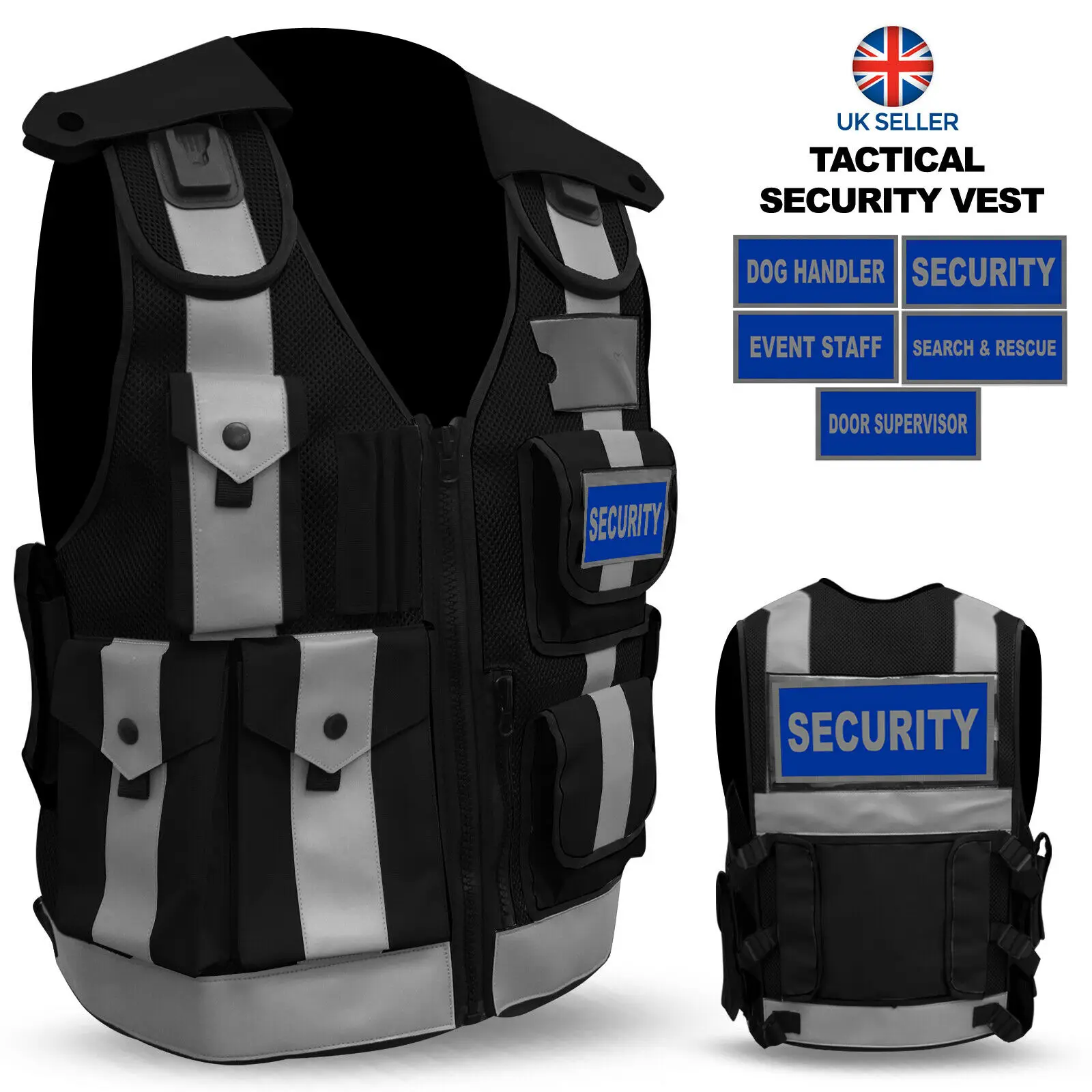 SECURITY VEST TACTICAL VEST DOG HANDLER ENFORCEMENT SECURITY CCTV VEST SEARCH & RESCUE SUPERVISOR REFLECTOR TAC JACKET BY SPALL